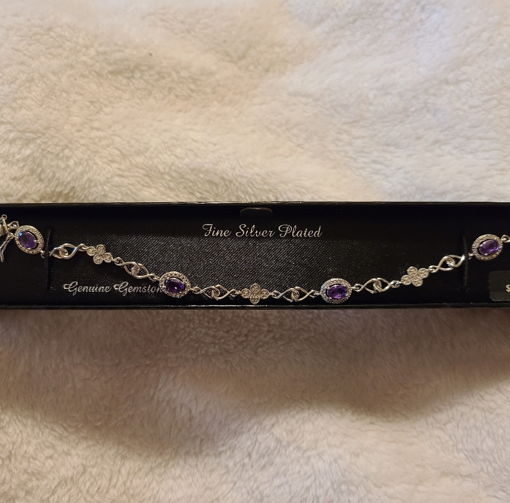 Fine Silver Plated Amethyst Bracelet NEW